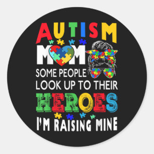 Sticker Rond Autisme Maman Élever Héros Super Messy Bun Autisme