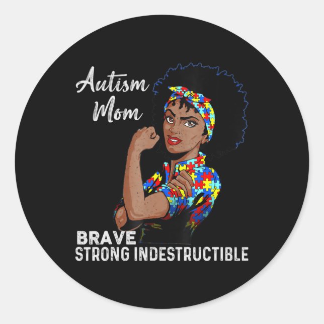 Sticker Rond Autisme Maman Indestructible Sensibilisation sur l (Devant)