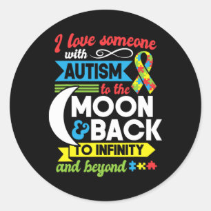 Sticker Rond Autisme Maman Soeur Grand-mère J'Aime Quelqu'Un Av