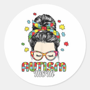 Sticker Rond Autisme Maman Vie Messy Bun Sungles Byndana Mère