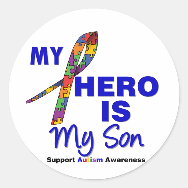 Sticker Rond Autisme Mon héros est mon fils (Devant)