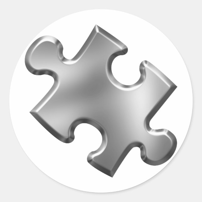 Sticker Rond Autisme Puzzle Pièce Argent (Devant)