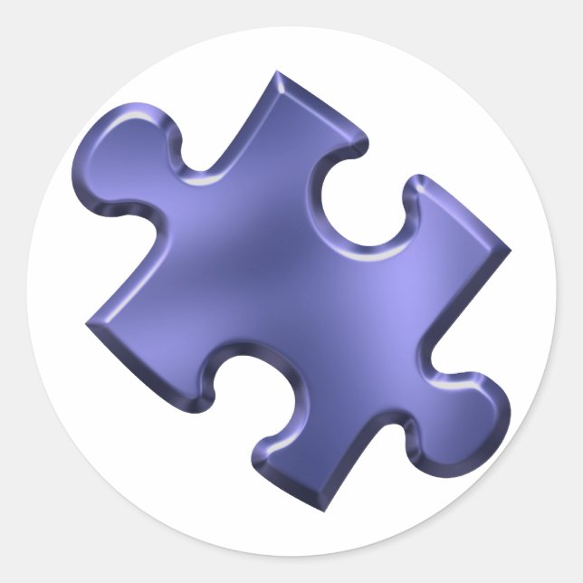 Sticker Rond Autisme Puzzle Pièce Bleu (Devant)