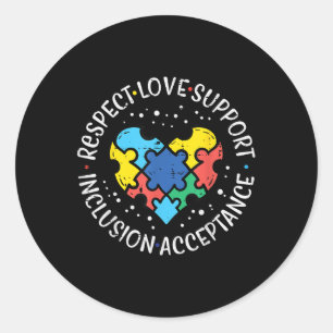 Sticker Rond Autisme Respect Amour Inclusion Acceptation Sensib