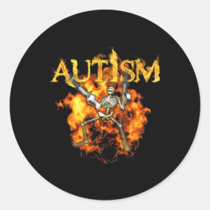 Sticker Rond Autisme Skeleton Guns Funny Fire Bones Éffrayant