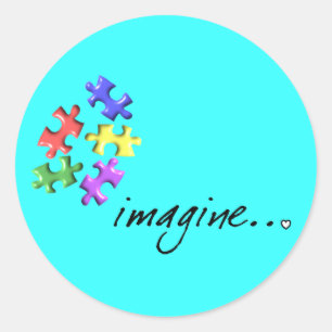 Sticker Rond Autisme Soutien Cadeaux "Imagine" Design