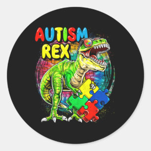 Sticker Rond Autisme T-rex Dinosaur Jour de Sensibilisation sur