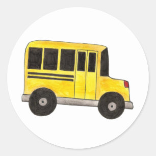 Sticker Rond Autocar scolaire Jaune Chauffeur Enseignant Sticke