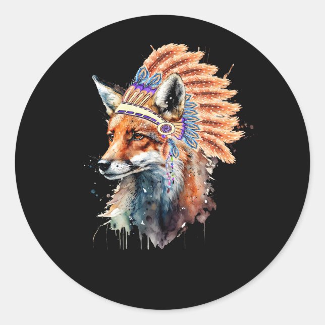 Sticker Rond Autochtone Américain Renard Indien Chaire Pe autoc (Devant)