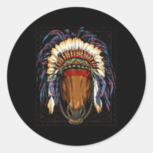 Sticker Rond Autochtone Indien Indien Cheval Cowboy Peo autocht