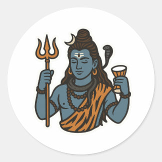 Sticker Rond "Autocollant Minimal Lord Shiva – Trident, Serpent