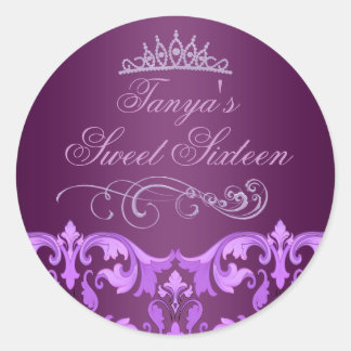 Sticker Rond Autocollant/ sceau d'enveloppe Purple Damask/Tiare