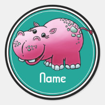 Autocollants, Modèle de nom, joli dessin hippo