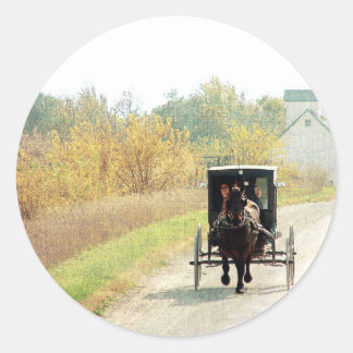 Sticker Rond Automne Amish Horse et Buggy