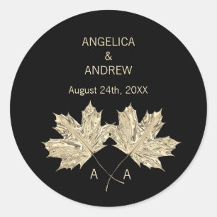 Sticker Rond Automne Automne Black Gold TOMBE EN AMOUR Mariage