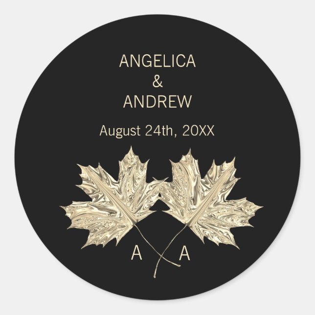 Sticker Rond Automne Automne Black Gold TOMBE EN AMOUR Mariage (Devant)