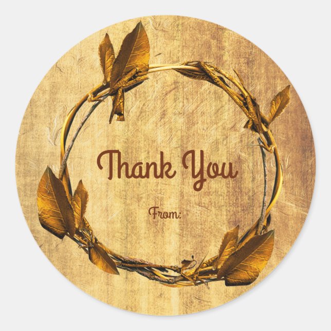 Sticker Rond Automne Automne Faux Gold Leaf & Stick Wreath Favo (Devant)