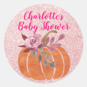 Sticker Rond Automne Automne Floral Citrouille Baby shower Rose
