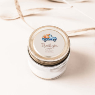 Sticker Rond Automne Baby shower Citrouille bleu camion