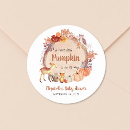 Sticker Rond Automne Bois Animaux Citrouilles Baby shower
