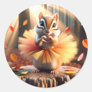 Sticker Rond Automne Chipmunk Porter un Tutu