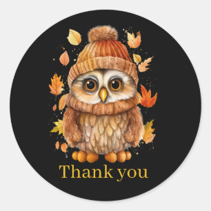 Sticker Rond Automne Chouette saisonnière merci aux vendeurs d'