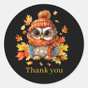Sticker Rond Automne Chouette saisonnière merci aux vendeurs d'