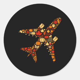 Sticker Rond Automne Citrouille Automne Automne Avion Thanksgiv