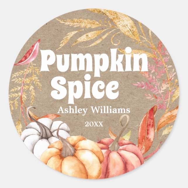 Sticker Rond Automne Citrouille Épices Automne Kraft Papier (Devant)