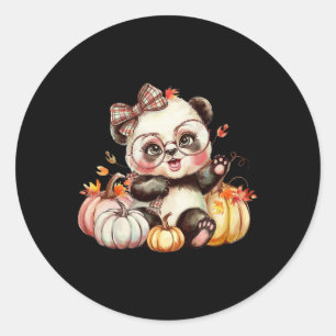 Sticker Rond Automne Citrouille mignonne Panda Bear Automne Aut