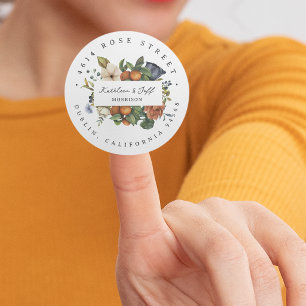 Sticker Rond Automne Citrus Boho Botanical Return Adresse