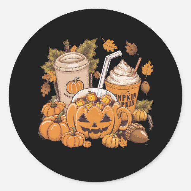 Sticker Rond Automne Famille Halloween Thanksgiving mignon Auto (Devant)