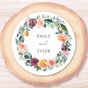 Sticker Rond Automne Fleur Rose Fleur Floral Mariage Wreath
