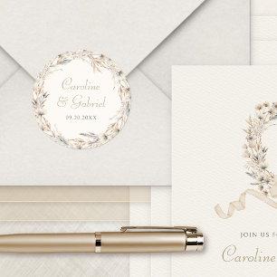 Sticker Rond Automne Fleur sauvage Wreath Élégant mariage