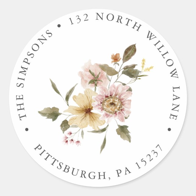 Sticker Rond Automne Floral Adresse de retour (Devant)
