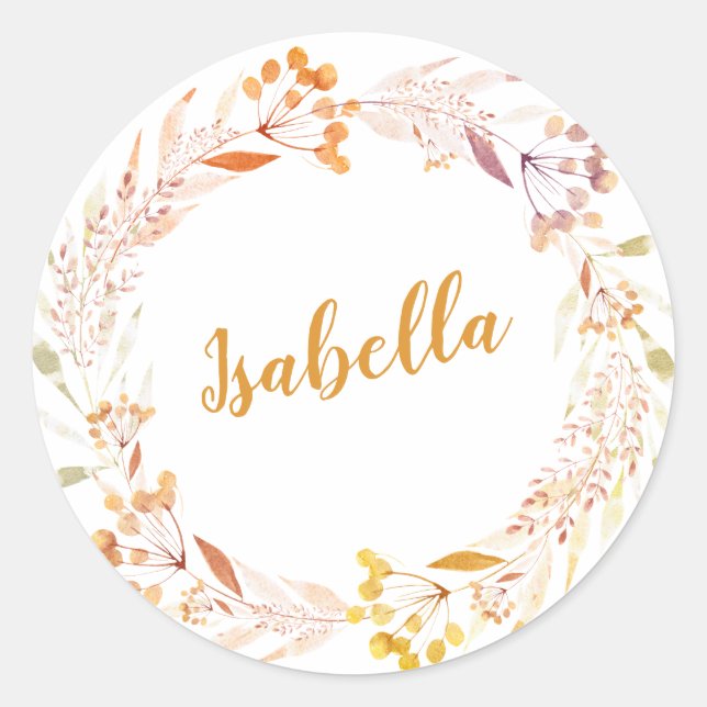 Sticker Rond Automne Floral Aquarelle Wreath Boho Personnalisé (Devant)