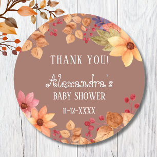 Sticker Rond Automne Floral Baby shower d'automne Merci