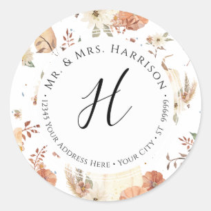 Sticker Rond Automne Floral Citrouille Automne Feuille Adresse 