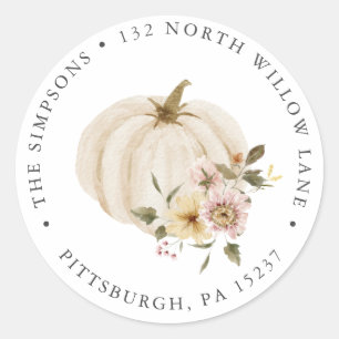 Sticker Rond Automne Floral Pumpkin Adresse de Retour