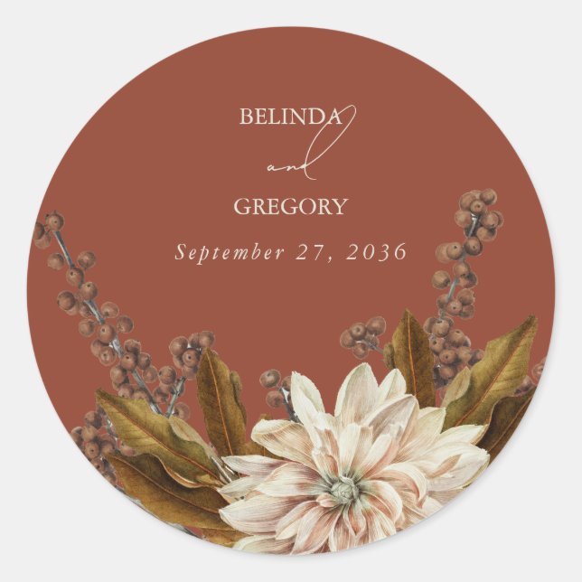 Sticker Rond Automne Floral Terracotta Mariage de automne d'aqu (Devant)