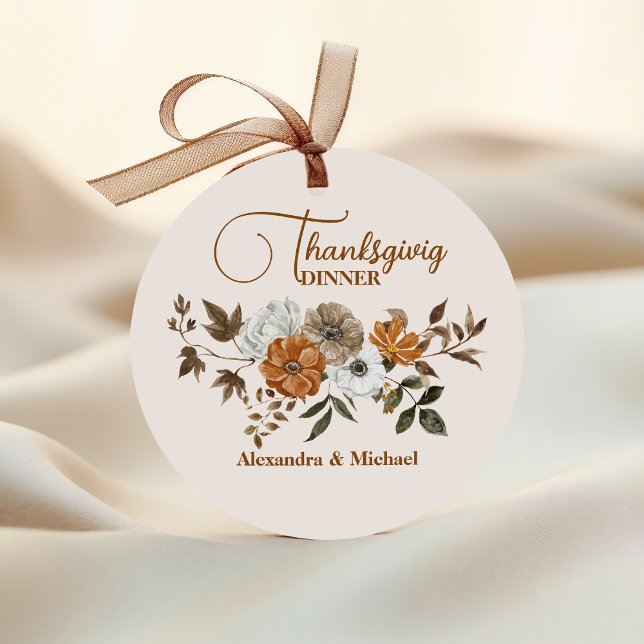 Sticker Rond Automne Floral Thanksgiving Dîner (Créateur téléchargé)