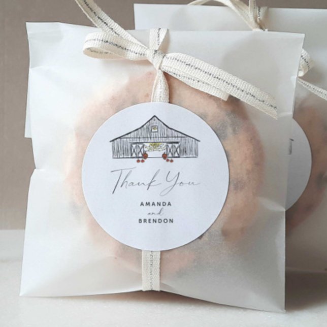 Sticker Rond Automne Grange Citrouille Merci Mariage (Créateur téléchargé)