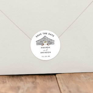 Sticker Rond Automne Grange Citrouilles Enregistrer la date