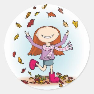 Sticker Rond Automne / Hausse du plaisir dans la fille feuille