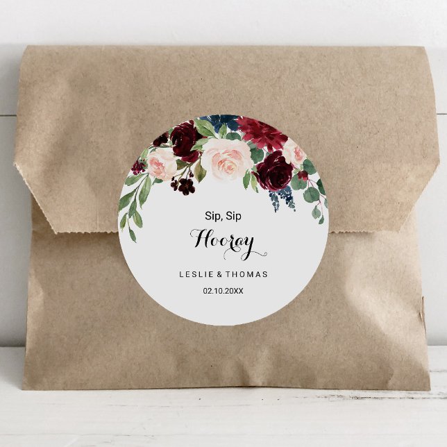 Sticker Rond Automne Russe Bourgogne Sip Hooray Mariage (Créateur téléchargé)