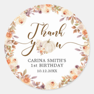 Sticker Rond Automne Rustique Boho Citrouille Onederful Merci