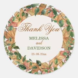 Sticker Rond Automne Rustique Orange Verdure Aquarelle Mariage