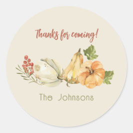 Sticker Rond Automne Thanksgiving 'Merci pour venir' aquarelle