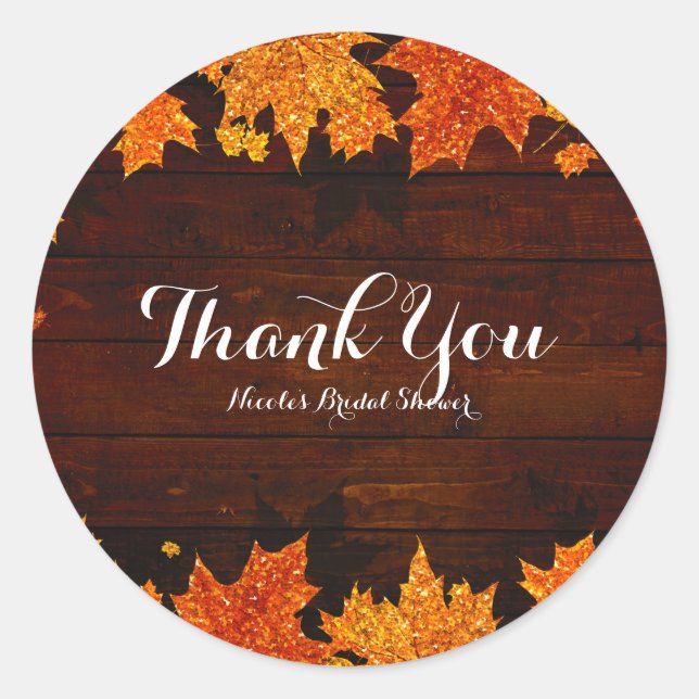 Sticker Rond Automne Tirer Glittery Feuille Rustic Glam Favoris (Devant)