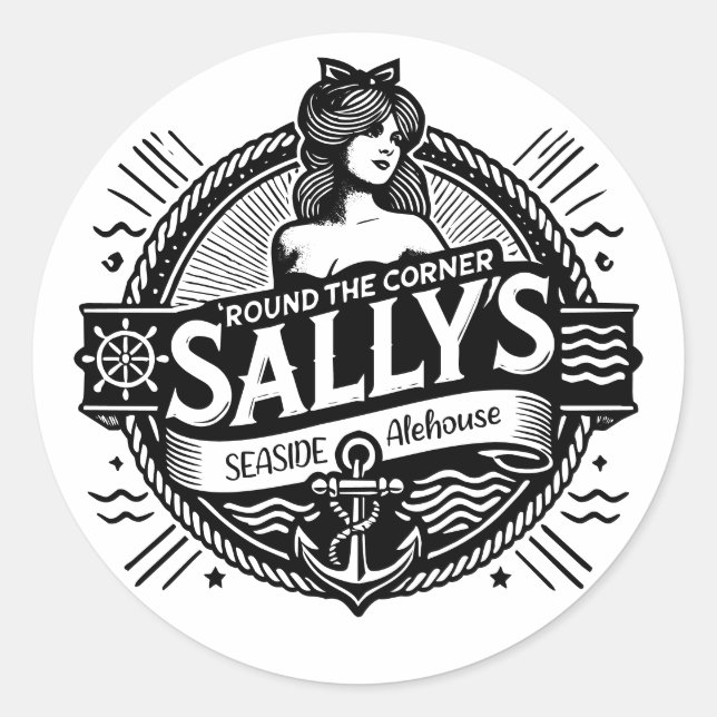 Sticker Rond Autour du coin Sally's Seaside Alehouse T-Shirt (Devant)